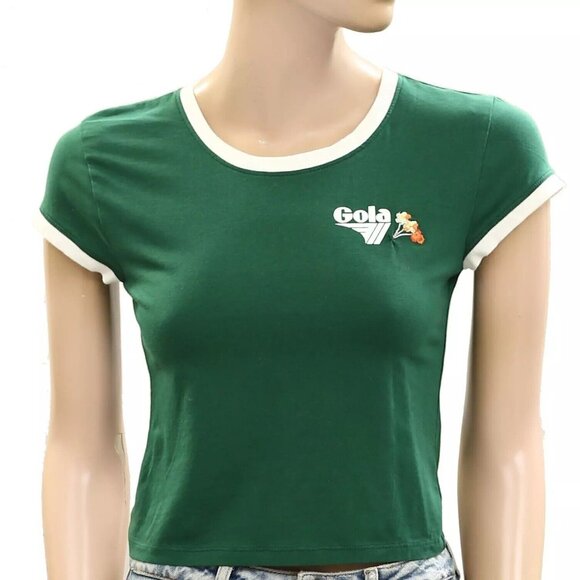 Gola x Anthropologie Runner Cropped Baby Tee Blouse Top Embroidered S NWT 278365 - Picture 5 of 6